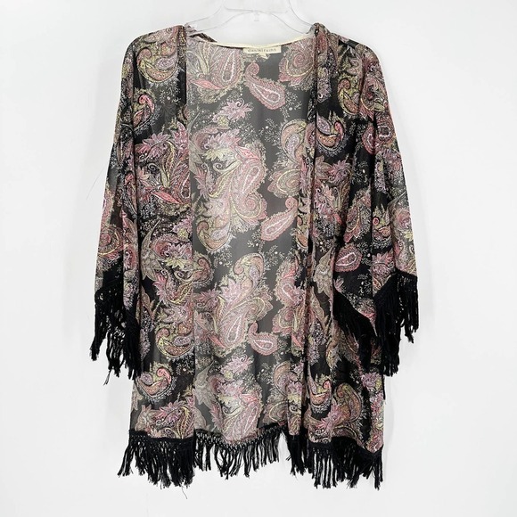 Daniel Rainn Tops - Daniel Rainn Paisley Print Open Front Boho Fringe Cardigan